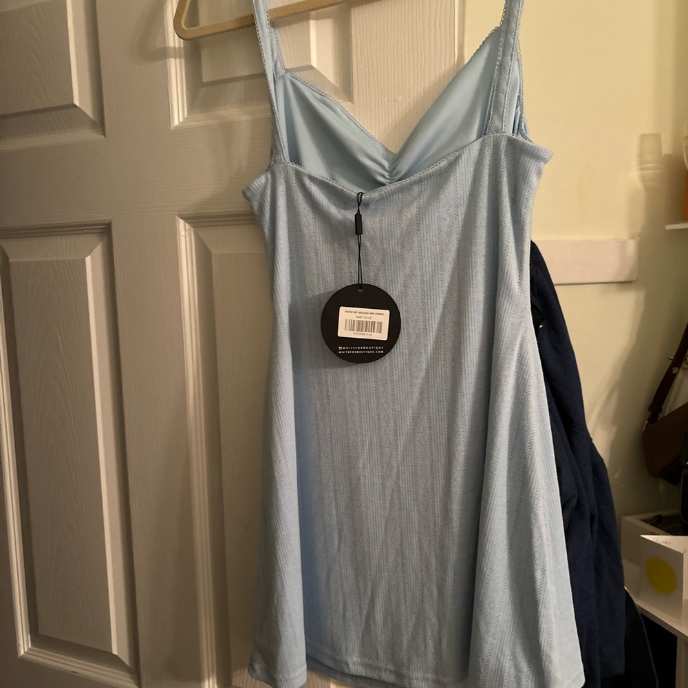 White Fox Boutique Blue Sleeveless Cowl Neck Mini Dress - Picture 2 of 2